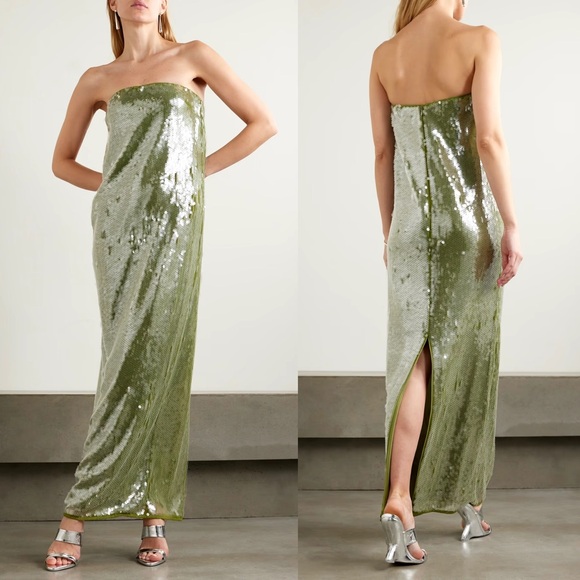 STAUD Dresses & Skirts - STAUD Casey Strapless Sequined Maxi Dress Garden Moss Green NEW with tags